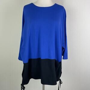 Noen Blue Black Color Block Lagenlook Cinch Wairt Top 18